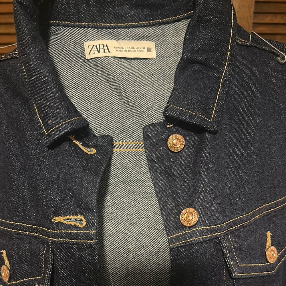Zara Dark Blue Denim Jumpsuit. NWOT very stylish and unique. Dress up or down.